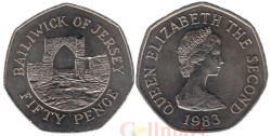 Джерси. 50 пенсов 1983 год. Замок Гросне.