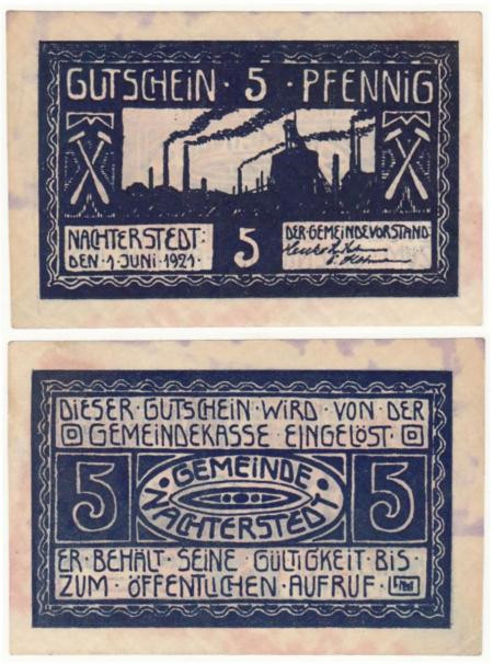  Бона. Германия. Нахтерштедт 5 пфеннигов 1921 год. Нотгельд. (VF) 