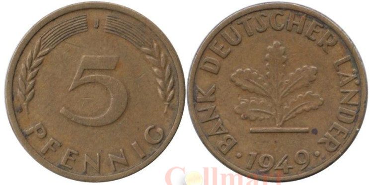  ФРГ. 5 пфеннигов 1949 год. (J) 