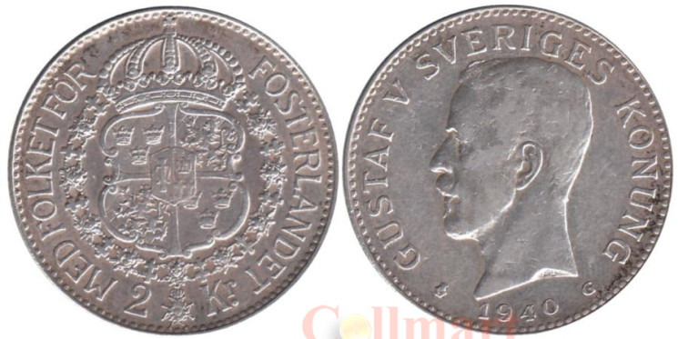  Швеция. 2 кроны 1940 год. 