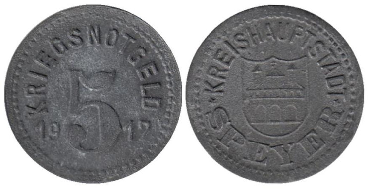  Германия. Шпайер. 5 пфеннигов 1917 год. Нотгельд. 