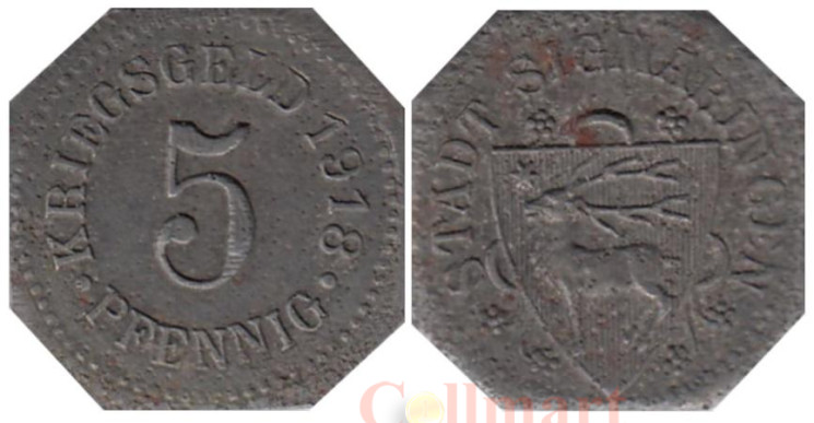  Германия. Зигмаринген. 5 пфеннигов 1918 год. Нотгельд. 
