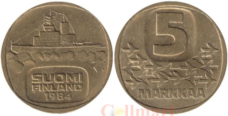  Финляндия. 5 марок 1988 год. Ледокол Урхо. 