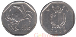 Мальта. 5 центов 1998 год. Краб.