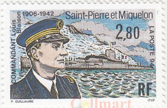  Марка. Сен-Пьер и Микелон. Командир Луи Блейзон (1906-1942). 