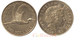 Новая Зеландия. 2 доллара 2001 год. Белая цапля.