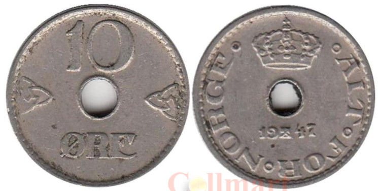  Норвегия. 10 эре 1947 год. 