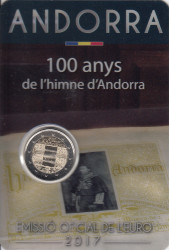 Андорра. 2 евро 2017 год. 100 лет Гимну Андорры. (в блистере)