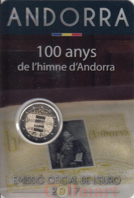  Андорра. 2 евро 2017 год. 100 лет Гимну Андорры. 