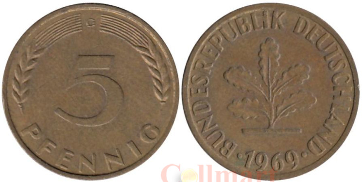  ФРГ. 5 пфеннигов 1969 год. (G) 