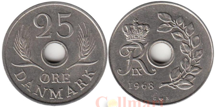  Дания. 25 эре 1968 год. 