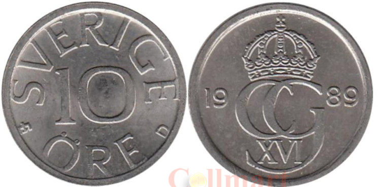  Швеция. 10 эре 1989 год. 
