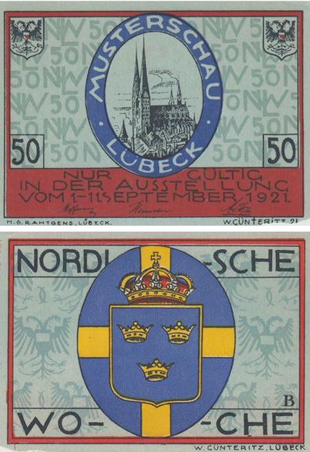  Бона. Германия. Любек 50 пфеннигов 1921 год (серия B). Нотгельд. (VF) 