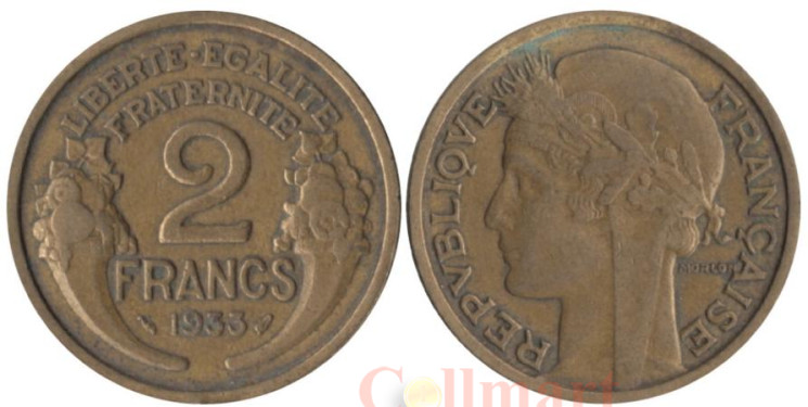  Франция. 2 франка 1933 год. 