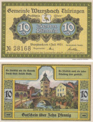 Бона. Германия. Вурцбах 10 пфеннигов 1921 год. Нотгельд. (XF)