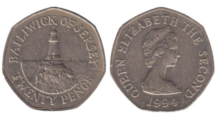  Джерси. 20 пенсов 1994 год. Маяк в Ла-Корбьере. 