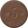  Финляндия. 5 пенни 1921 год. Герб. 