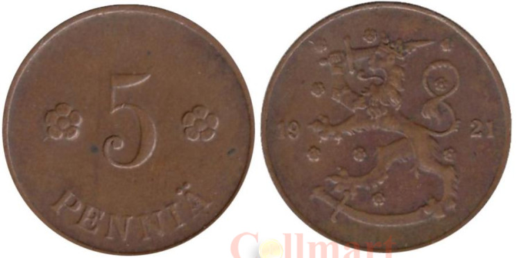  Финляндия. 5 пенни 1921 год. 