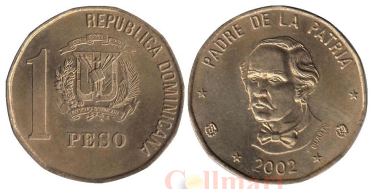  Доминиканская Республика. 1 песо 2002 год. Пабло Дуарте. 