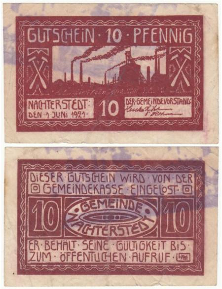  Бона. Германия. Нахтерштедт 10 пфеннигов 1921 год. Нотгельд. (VF) 
