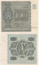 Бона. Финляндия 100 марок 1945 год. Женщина со львом. (Litt. B) (F)