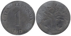 Германия. Оффенбах. 1 пфенниг 1917 год. Дуб. Нотгельд.