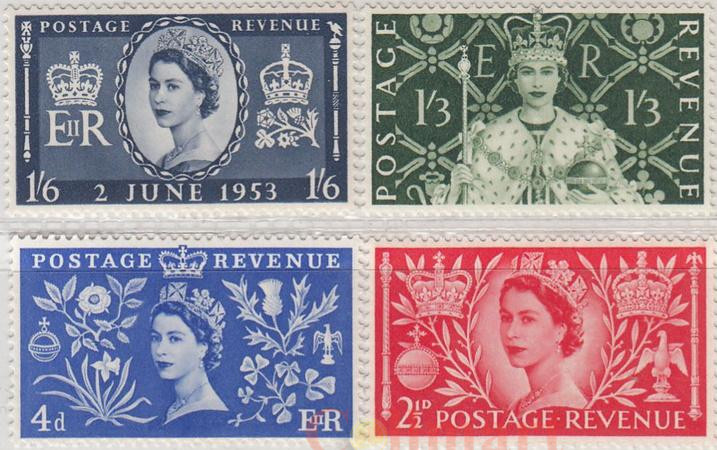  Набор марок. Великобритания.  Коронация королевы Елизаветы II. 4 марки. 
