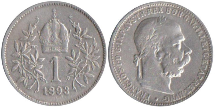  Австрия. 1 крона 1893 год. 