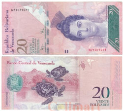 Бона. Венесуэла 20 боливаров 2009 год. Луиза Касерес де Арисменди. Ястребиные черепахи. (VF)