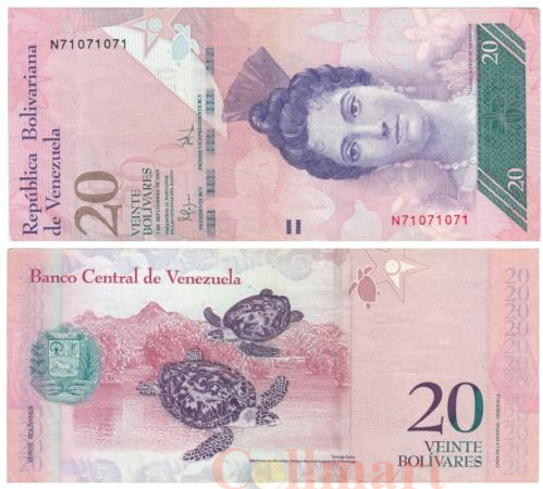  Бона. Венесуэла 20 боливаров 2009 год. Луиза Касерес де Арисменди. Ястребиные черепахи. (VF) 