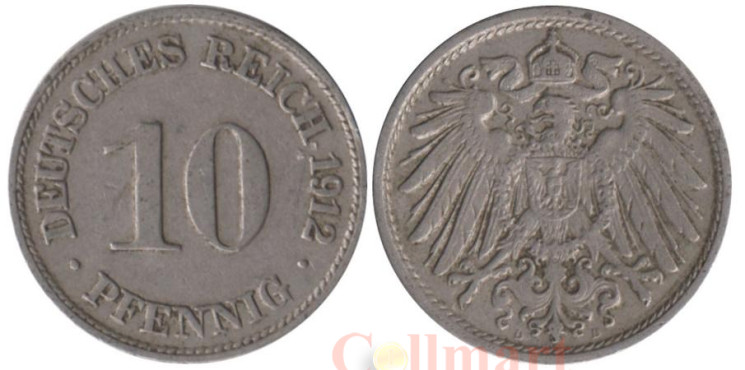  Германская империя. 10 пфеннигов 1912 год. (D) 