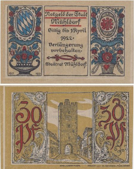  Бона. Германия. Мюльдорф-ам-Инн 30 пфеннигов 1922 год. Нотгельд. (XF) 