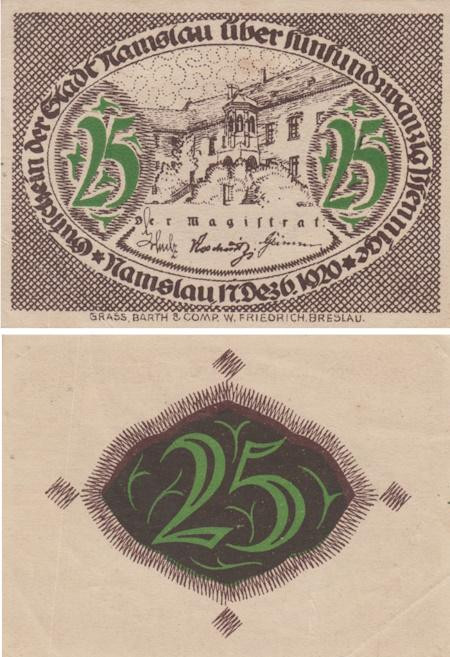  Бона. Германия (Польша). Намслау (Намыслув) 25 пфеннигов 1920 год. Нотгельд. (VF) 
