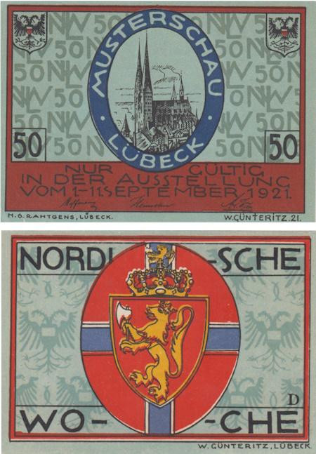  Бона. Германия. Любек 50 пфеннигов 1921 год (серия D). Нотгельд. (XF) 