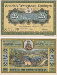 Бона. Германия. Вурцбах 25 пфеннигов 1921 год. Нотгельд. (XF)