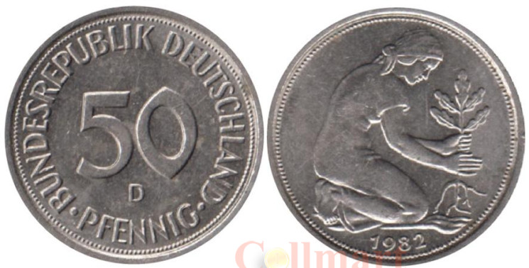  ФРГ. 50 пфеннигов 1982 год. (D) 