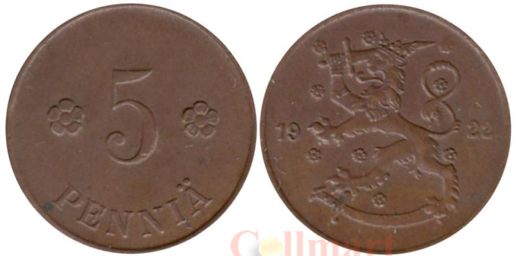  Финляндия. 5 пенни 1922 год. 