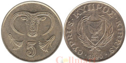 Кипр. 5 центов 1990 год. Бык.
