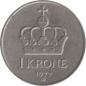  Норвегия. 1 крона 1977 год. Король Улаф V. 