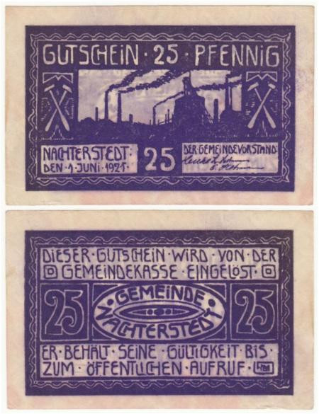  Бона. Германия. Нахтерштедт 25 пфеннигов 1921 год. Нотгельд. (VF) 