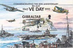 Почтовый блок. Гибралтар. В ознаменование 50-й годовщины Дня Пяти, 1945-1995.