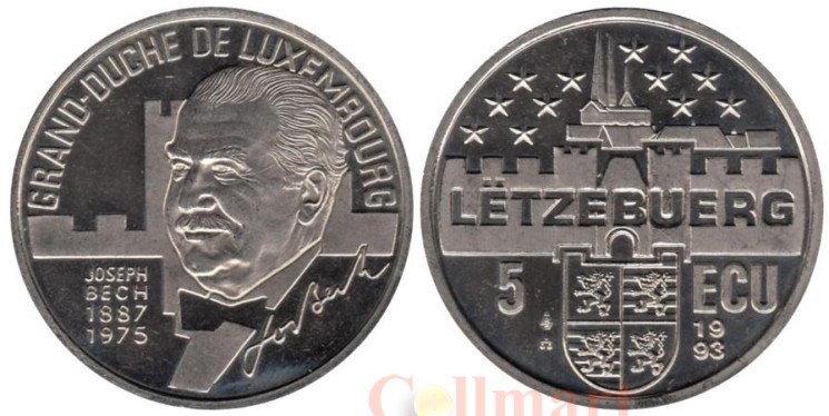  Люксембург. 5 экю 1993 год. Жозеф Беш. 