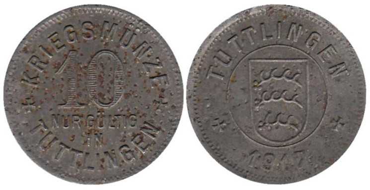  Германия. Туттлинген. 10 пфеннигов 1917 год. Нотгельд. 