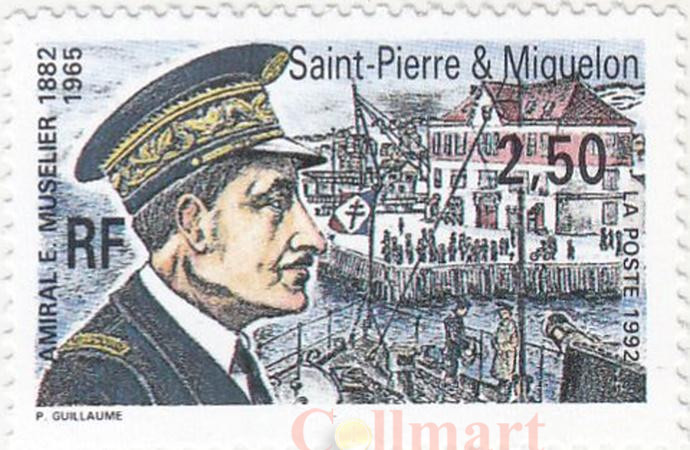  Марка. Сен-Пьер и Микелон. Адмирал Мюзелье (1882-1965). 