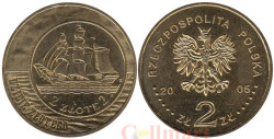 Польша. 2 злотых 2005 год. Парусное судно на 2 и 5 злотых 1936 года.