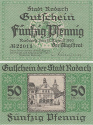 Бона. Германия. Бад-Родах 50 пфеннигов 1920 год. Нотгельд. (XF)