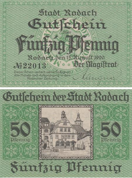  Бона. Германия. Бад-Родах 50 пфеннигов 1920 год. Нотгельд. (XF) 