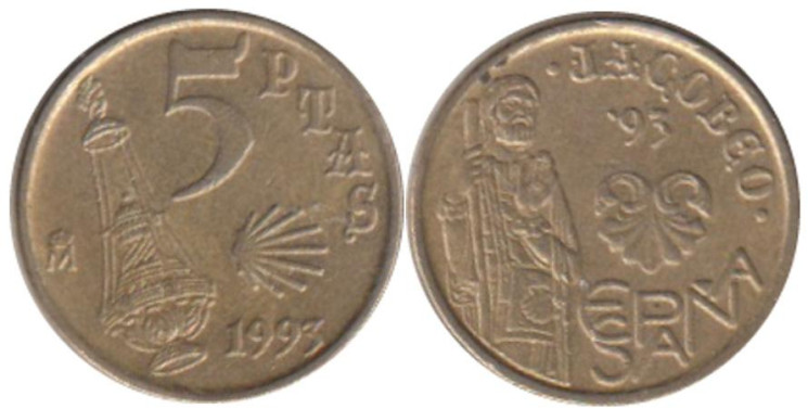  Испания. 5 песет 1993 год. Год Святого Иакова. 