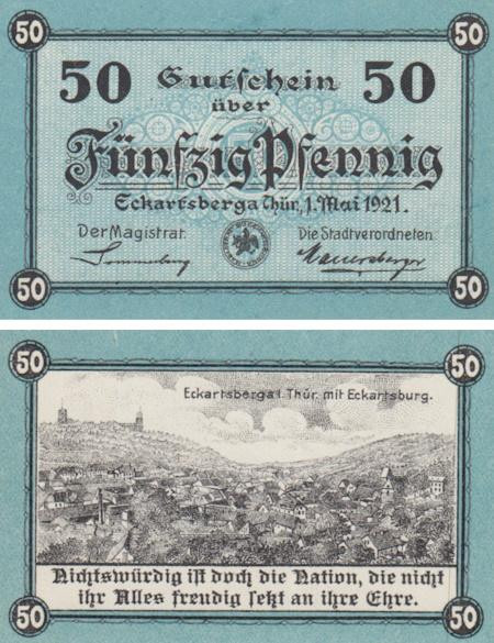  Бона. Германия. Эккартсберга 50 пфеннигов 1921 год. Нотгельд. (XF) 