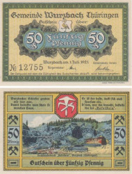 Бона. Германия. Вурцбах 50 пфеннигов 1921 год. Нотгельд. (XF)